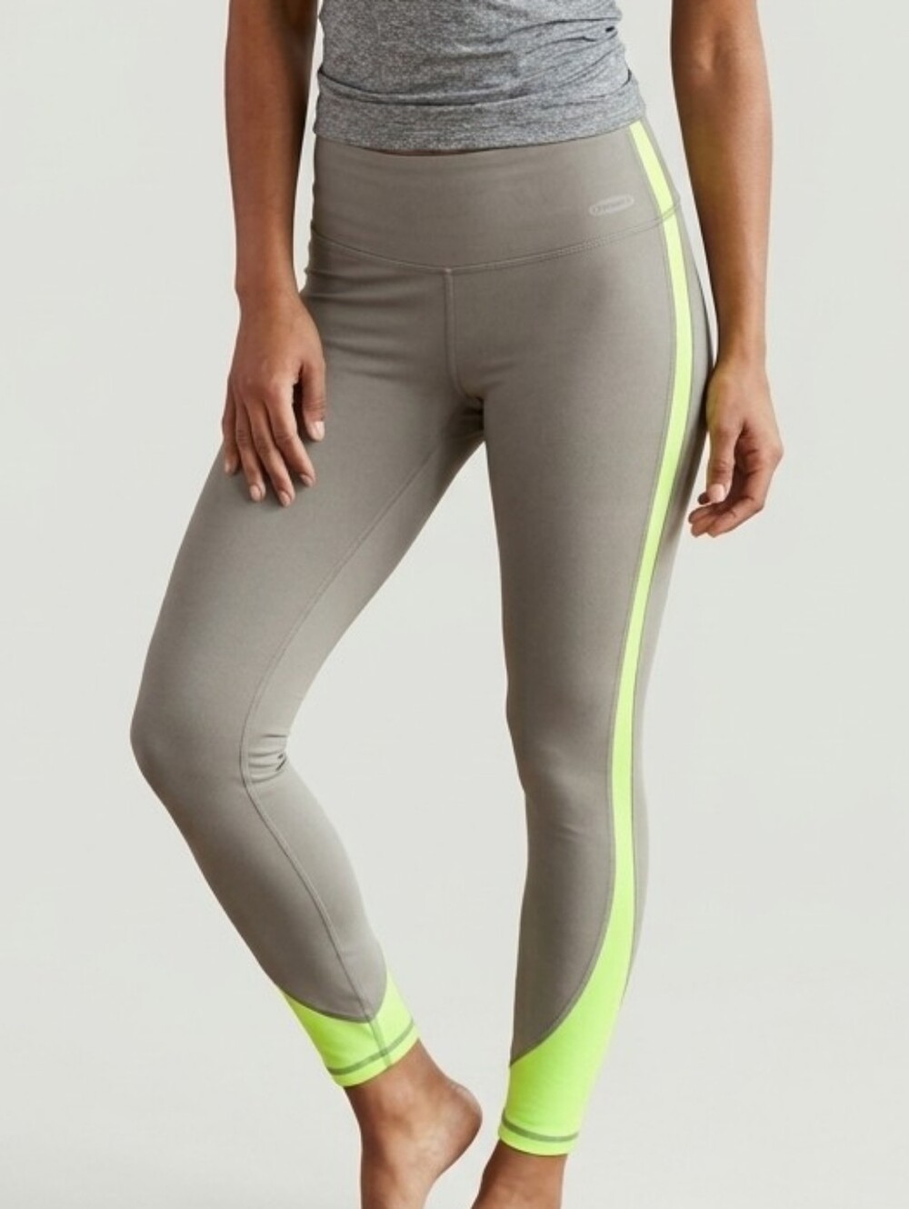Old Navy Olive Grey Cropped Leggings Neon Green Stripe XL